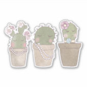 Sticker Design d'aquarelle Cactus Trio souriant (Devant)