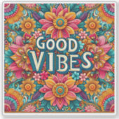 Sticker Design Floral Lumineux Avec Good Vibes (Devant)