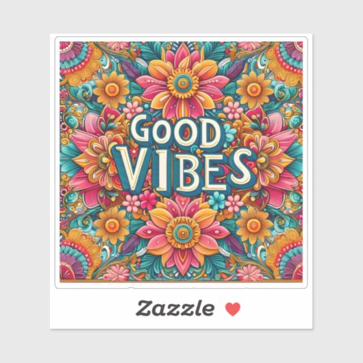 Sticker Design Floral Lumineux Avec Good Vibes (Feuille)