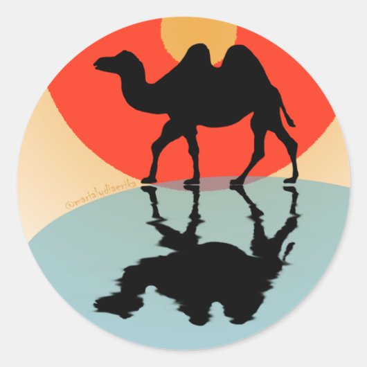Sticker: Design "Kamele & Wasser" Ronde Sticker (Voorkant)