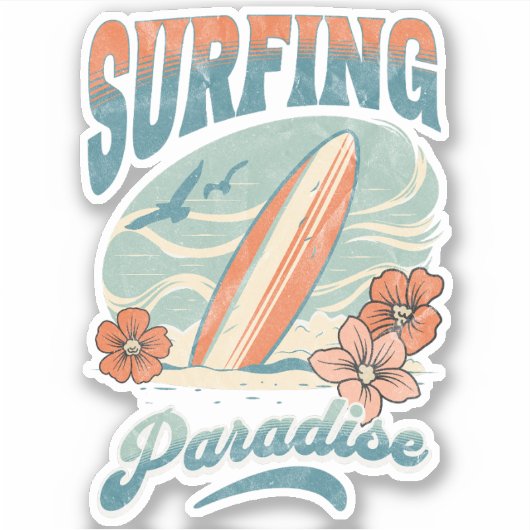 Sticker Design rétro du Surfing Paradise (Devant)