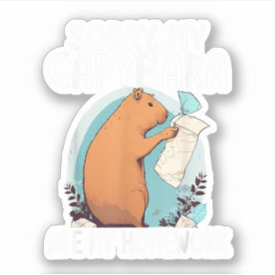 Sticker Désolé, mon capybara a mangé mes devoirs, drôle
