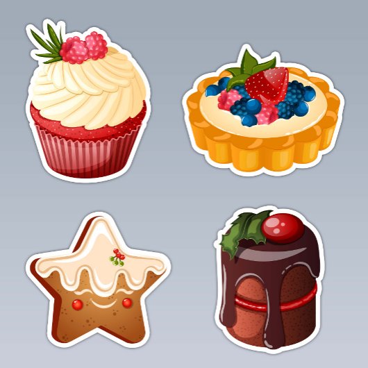 Sticker Dessert de Noël avec Cupcake, Gingerbread & Tarte