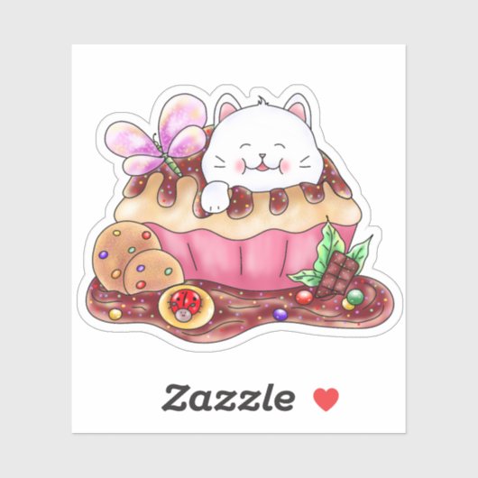 Sticker Dessert Kitty Cupcake | (Feuille)