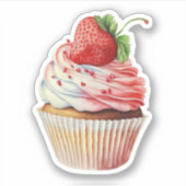Sticker Dessert sucré à la fraise Cupcake (Devant)