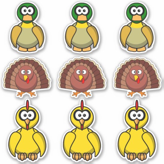 Sticker Dessin animé Canard, Dinde, Poulet (Devant)