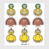 Sticker Dessin animé Canard, Dinde, Poulet (Feuille)