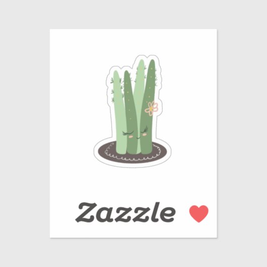 Sticker Dessin animé de cactus drôle design vert (Feuille)