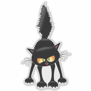 Sticker Dessin animé de chat noir drôle et féroce