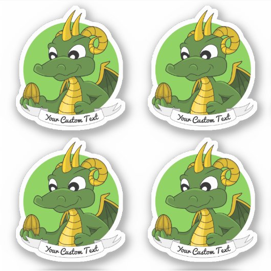 Sticker Dessin animé de dragon vert avec œuf doré et texte (Devant)
