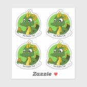 Sticker Dessin animé de dragon vert avec œuf doré et texte (Feuille)