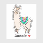 Sticker dessin animé de llama alpaga souriant (Feuille)