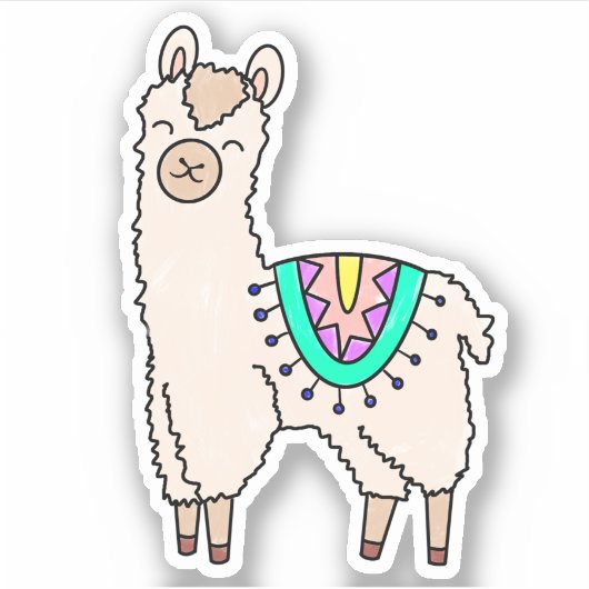 Sticker dessin animé de llama alpaga souriant (Devant)