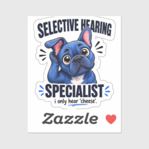 Sticker Dessin animé drôle de Frenchie bleu à l'écoute sél