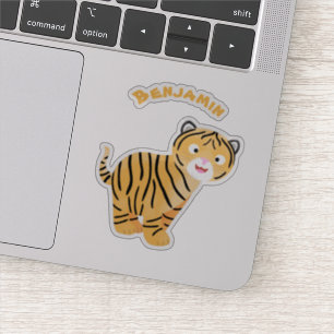 Sticker Dessin animé d'un bébé tigre mignon et heureux