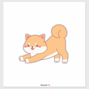Sticker dessin animé shiba inu stretching