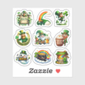 Sticker Dessin animé vert fantaisiste Saint-Patrick Leprec (Feuille)