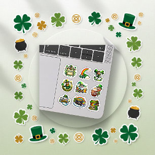 Sticker Dessin animé vert fantaisiste Saint-Patrick Leprec