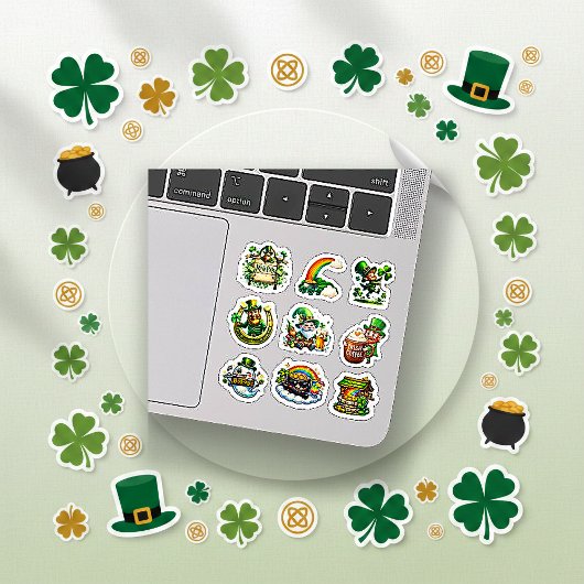 Sticker Dessin animé vert fantaisiste Saint-Patrick Leprec