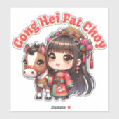 Sticker Dessin chinois Nouvel An Cheval et fille (Feuille)