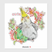 Sticker Dessin d'aquarelle d'un perroquet amusant en fleur (Feuille)