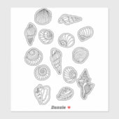 Sticker Dessin d'art de la ligne Sea Shells (Feuille)