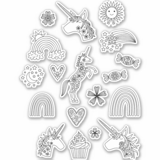 Sticker Dessin d'art Rainbow et Unicorn Line (Devant)