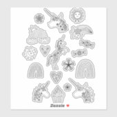 Sticker Dessin d'art Rainbow et Unicorn Line (Feuille)