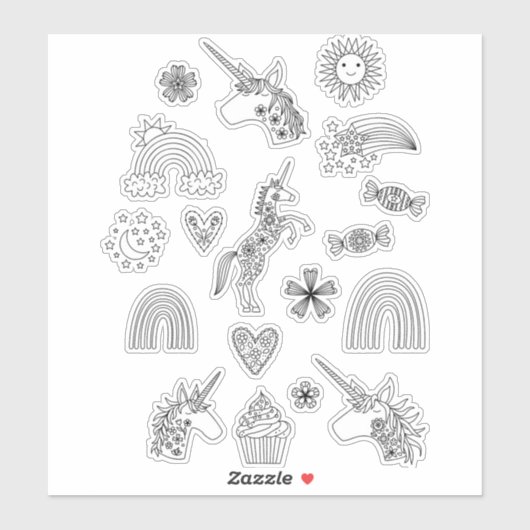 Sticker Dessin d'art Rainbow et Unicorn Line (Feuille)