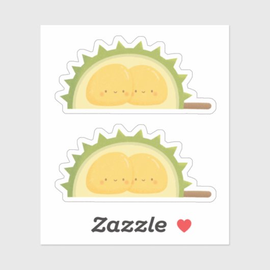 Sticker Dessin de graines de durian mignonnes s'étreignant (Feuille)