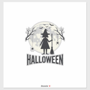 Sticker Dessin de gravure vintage de sorcière de Halloween