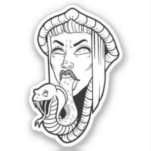 Sticker Dessin de langue de serpent blanc noir gothique