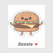 Sticker Dessin de nourriture Kawaii drôle, Cheeseburger (Feuille)