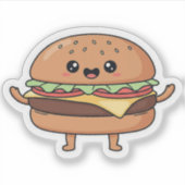 Sticker Dessin de nourriture Kawaii drôle, Cheeseburger (Devant)