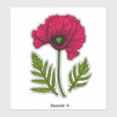 Sticker Dessin de pavot rouge 3 (Feuille)