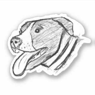 Sticker dessin de taureau simple amoureux des chiens noir 