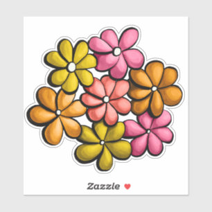 Sticker Dessin d'encre coloré pour enfants Fleurs mignonne