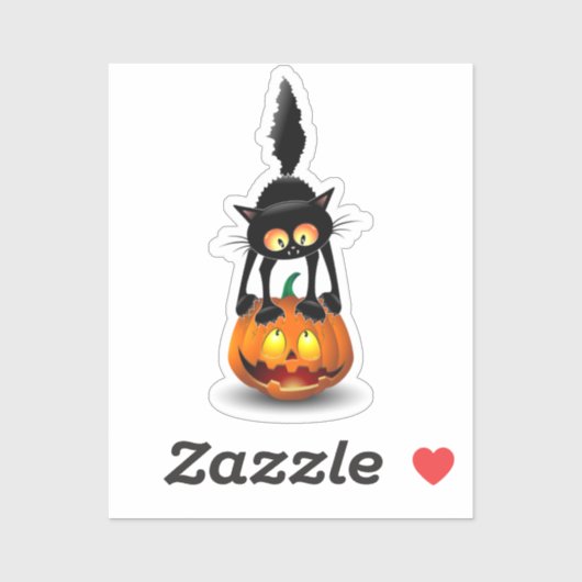 Sticker Dessin d'Halloween au chat effrayé sur Citrouille (Feuille)