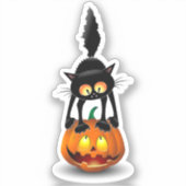 Sticker Dessin d'Halloween au chat effrayé sur Citrouille (Recto)