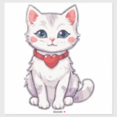 Sticker Dessin doux d'un chaton avec un collier de coeur. (Feuille)