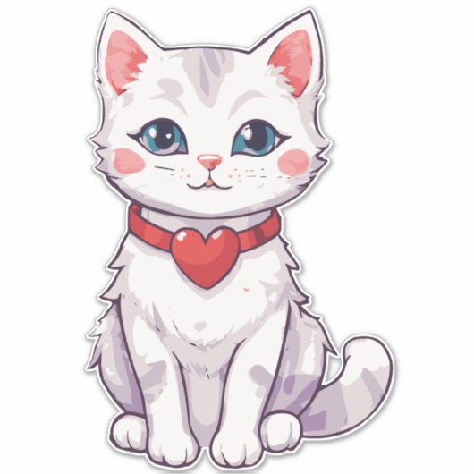 Sticker Dessin doux d'un chaton avec un collier de coeur. (Devant)