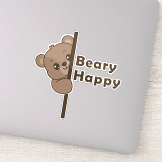 Sticker Dessin ours mignon qui regarde avec joie
