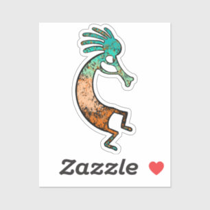 Sticker Dessin simple de Kokopelli en orange et bleu