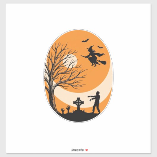 Sticker Dessin vectoriel de cimetière de lune de sorcière  (Feuille)