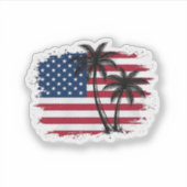 Sticker Dessin vectoriel de plage patriotique avec drapeau (Devant)