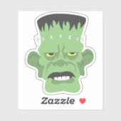 Sticker Dessin vert Frankenstein tête avec yeux jaunes (Feuille)