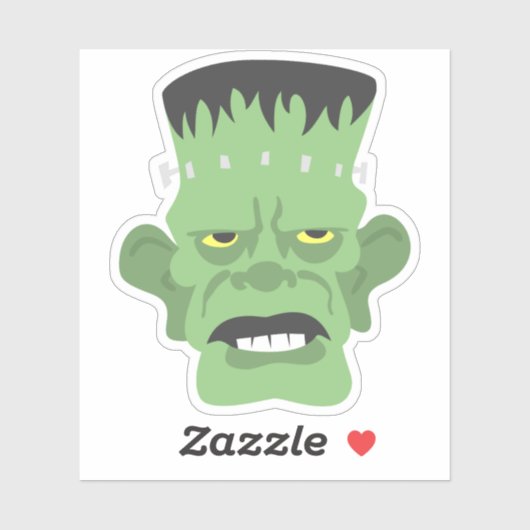 Sticker Dessin vert Frankenstein tête avec yeux jaunes (Feuille)