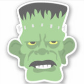 Sticker Dessin vert Frankenstein tête avec yeux jaunes (Devant)