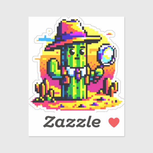 Sticker Détecteur de cactus 8 bits - Mystère de pixels rét (Feuille)