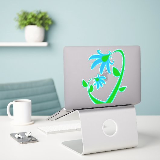 Sticker Deux fleurs bleues (Ordinateur portable sur le bureau)